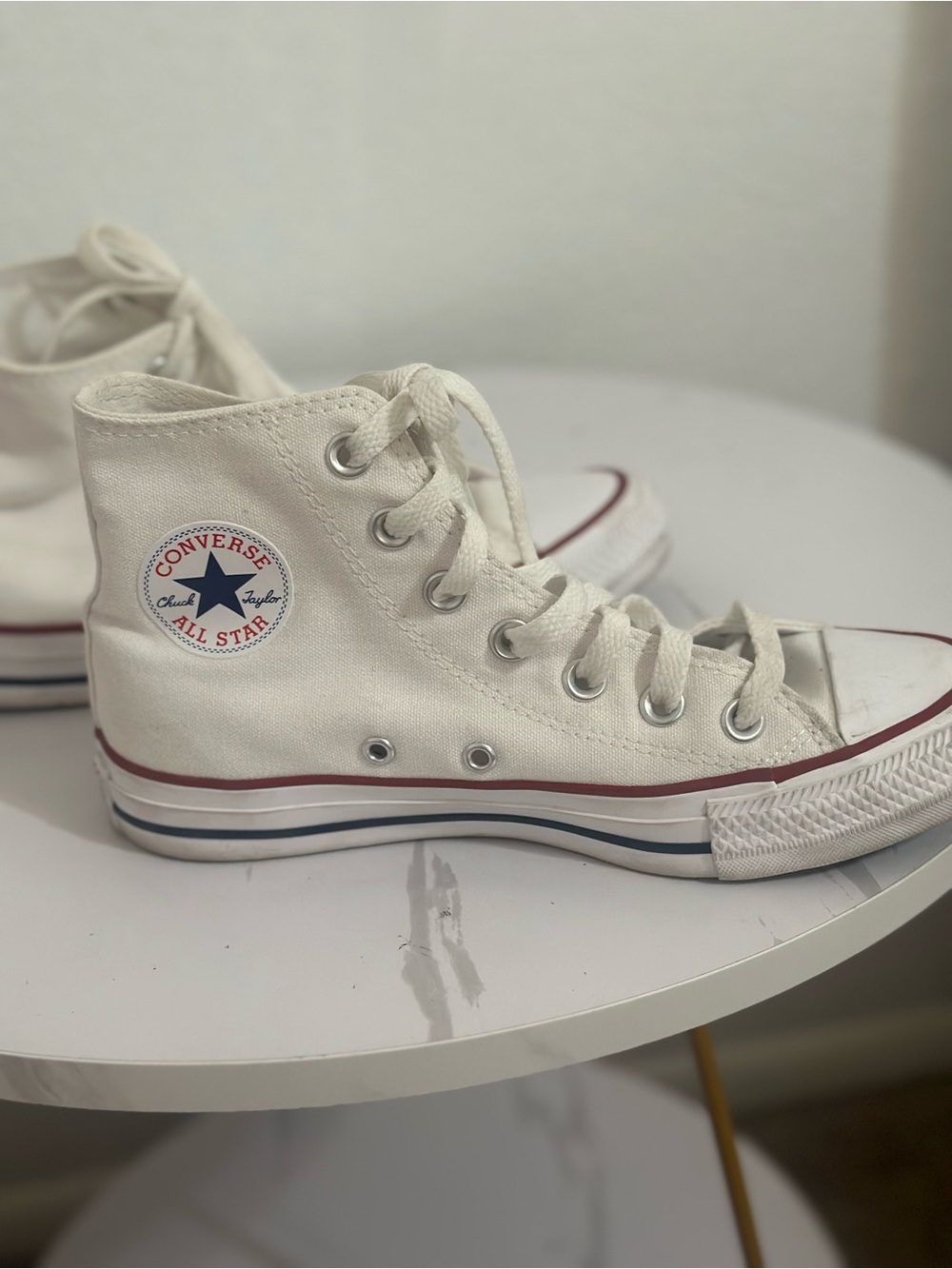 Converse High Top All Star Sneakers - White with Red & Blue Trim
